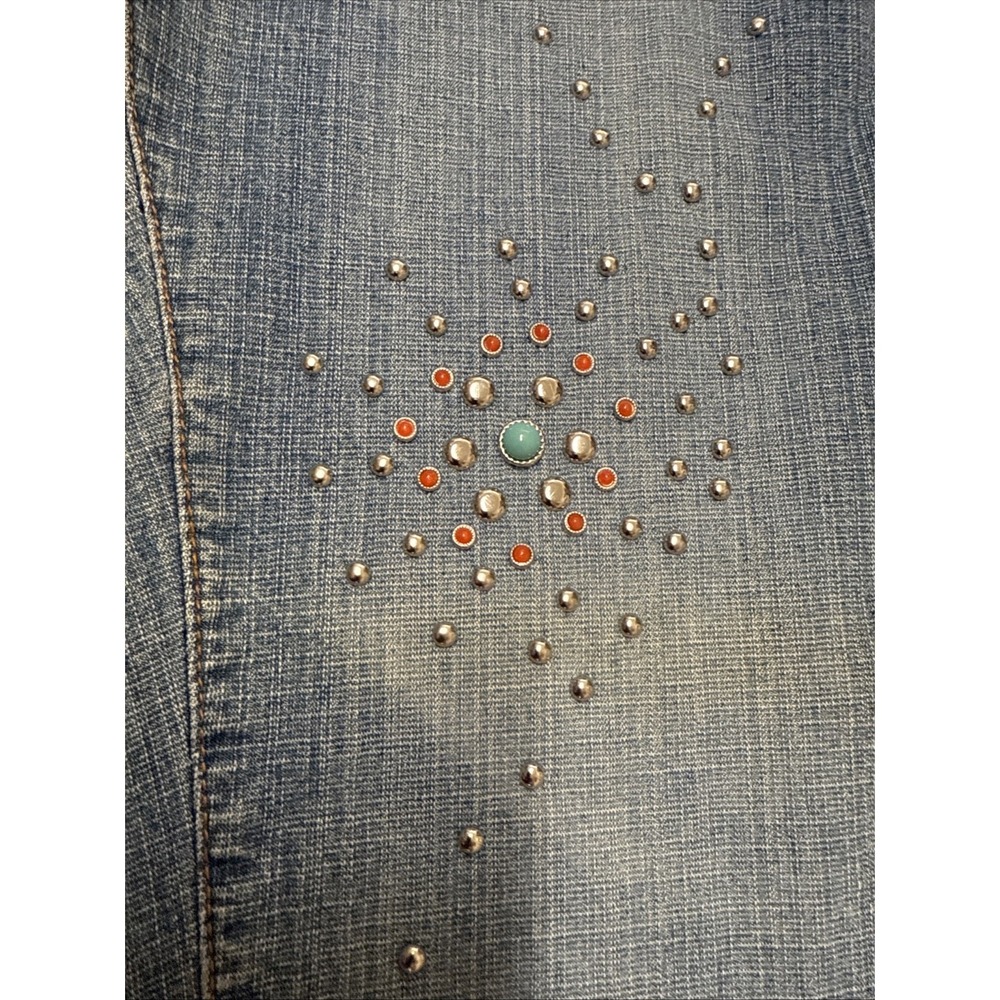 VTG Y2k Med Wash Straight Jeans Womens Studded McBling Denim Rodeo 13/14 Petite - Picture 3 of 10